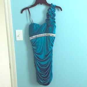 Silky Teal One Shoulder Formal Dress
